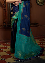 Carica l&#39;immagine nel visualizzatore Galleria,Berry Blue Designer Satin Silk Saree