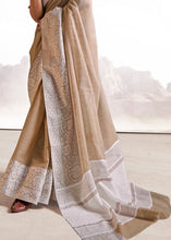 Laden Sie das Bild in den Galerie-Viewer, Umber Brown Soft Linen Silk Saree with Lucknowi work and Sequence Blouse