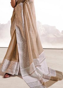 Umber Brown Soft Linen Silk Saree with Lucknowi work and Sequence Blouse