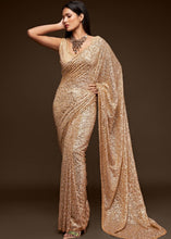 Carica l&#39;immagine nel visualizzatore Galleria,Ivory White Sequins &amp; Thread Embroidered Designer Georgette Saree