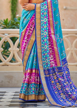 Load image into Gallery viewer, Cerulean Blue Patola Silk Saree with Zari Border &amp; Tassels On Pallu