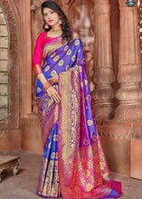 Cargar imagen en el visor de la galería, Royal Blue Zari Woven Soft Silk Saree with overall Butti work