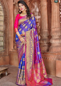 Royal Blue Zari Woven Soft Silk Saree with overall Butti work