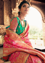 Carica l&#39;immagine nel visualizzatore Galleria,Hot Pink Woven Banarasi Silk Saree with Embroidered Blouse