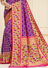 Load image into Gallery viewer, Irish Purple Woven Paithani Banarasi Silk Saree with Butti Overall