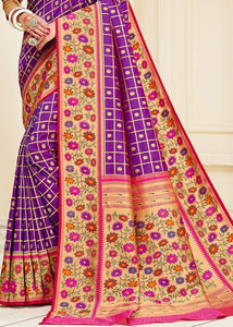 Irish Purple Woven Paithani Banarasi Silk Saree with Butti Overall