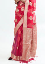 Laden Sie das Bild in den Galerie-Viewer, Ribbon Red Designer Woven Organza Silk Saree