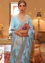 Load image into Gallery viewer, Sky Blue Handloom Weave Banarasi Silk Saree