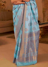 Load image into Gallery viewer, Sky Blue Handloom Weave Banarasi Silk Saree