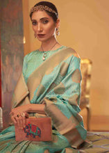 Load image into Gallery viewer, Seafoam Green Handloom Weave Banarasi Silk Saree