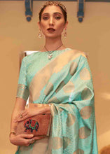 Load image into Gallery viewer, Seafoam Green Handloom Weave Banarasi Silk Saree