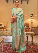 Load image into Gallery viewer, Seafoam Green Handloom Weave Banarasi Silk Saree