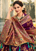 Load image into Gallery viewer, Sangria Purple Woven Banarasi Silk Saree with Tassels on Pallu