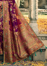 Load image into Gallery viewer, Sangria Purple Woven Banarasi Silk Saree with Tassels on Pallu