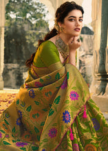 Load image into Gallery viewer, Slimy Green Woven Banarasi Silk Saree with Tassels on Pallu