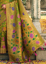 Load image into Gallery viewer, Slimy Green Woven Banarasi Silk Saree with Tassels on Pallu
