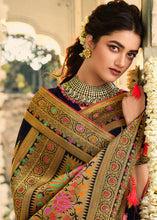 Load image into Gallery viewer, Denim Blue Woven Banarasi Silk Saree with Tassels on Pallu