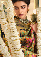 Load image into Gallery viewer, Denim Blue Woven Banarasi Silk Saree with Tassels on Pallu