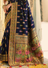 Load image into Gallery viewer, Denim Blue Woven Banarasi Silk Saree with Tassels on Pallu
