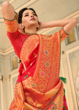 Load image into Gallery viewer, Candy Red Woven Banarasi Silk Saree with Tassels on Pallu