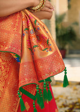 Load image into Gallery viewer, Candy Red Woven Banarasi Silk Saree with Tassels on Pallu