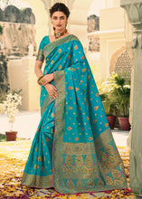 Load image into Gallery viewer, Cerulean Blue Woven Banarasi Silk Saree with Tassels on Pallu
