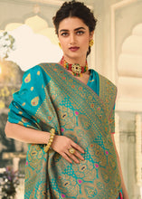 Load image into Gallery viewer, Cerulean Blue Woven Banarasi Silk Saree with Tassels on Pallu