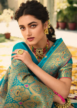 Load image into Gallery viewer, Cerulean Blue Woven Banarasi Silk Saree with Tassels on Pallu