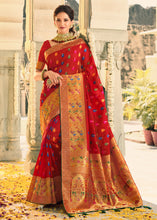 Load image into Gallery viewer, Scarlet Red Woven Banarasi Silk Saree with Tassels on Pallu