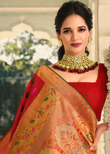 Load image into Gallery viewer, Scarlet Red Woven Banarasi Silk Saree with Tassels on Pallu