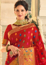 Load image into Gallery viewer, Scarlet Red Woven Banarasi Silk Saree with Tassels on Pallu