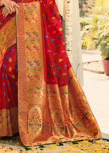 Load image into Gallery viewer, Scarlet Red Woven Banarasi Silk Saree with Tassels on Pallu