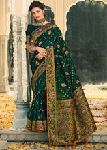 Load image into Gallery viewer, Sacramento Green Woven Banarasi Silk Saree with Tassels on Pallu
