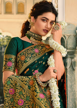 Load image into Gallery viewer, Sacramento Green Woven Banarasi Silk Saree with Tassels on Pallu