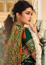 Load image into Gallery viewer, Sacramento Green Woven Banarasi Silk Saree with Tassels on Pallu