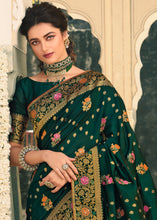 Load image into Gallery viewer, Sacramento Green Woven Banarasi Silk Saree with Tassels on Pallu