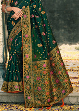 Load image into Gallery viewer, Sacramento Green Woven Banarasi Silk Saree with Tassels on Pallu