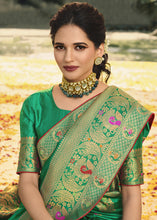 Load image into Gallery viewer, Jade Green Woven Banarasi Silk Saree with Tassels on Pallu