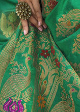 Load image into Gallery viewer, Jade Green Woven Banarasi Silk Saree with Tassels on Pallu