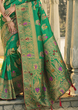 Load image into Gallery viewer, Jade Green Woven Banarasi Silk Saree with Tassels on Pallu