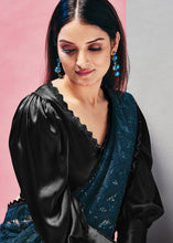 Load image into Gallery viewer, Capri Blue Net &amp; Lycra Saree with Resham Embroidery &amp; Sequins work