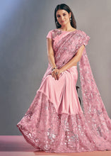 Load image into Gallery viewer, Grapefruit Pink Net &amp; Lycra Saree with Sequins Embroidery work