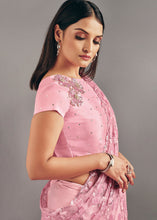 Load image into Gallery viewer, Grapefruit Pink Net &amp; Lycra Saree with Sequins Embroidery work