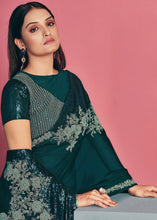 Load image into Gallery viewer, Prussian Blue Georgette Silk Saree with Sequins, Pearl &amp; Cord Embroidery