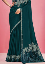 Load image into Gallery viewer, Prussian Blue Georgette Silk Saree with Sequins, Pearl &amp; Cord Embroidery