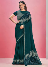 Load image into Gallery viewer, Prussian Blue Georgette Silk Saree with Sequins, Pearl &amp; Cord Embroidery