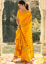 Load image into Gallery viewer, Chrome Yellow Woven Banarasi Silk Saree with Tassels on Pallu