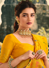 Load image into Gallery viewer, Chrome Yellow Woven Banarasi Silk Saree with Tassels on Pallu