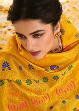 Load image into Gallery viewer, Chrome Yellow Woven Banarasi Silk Saree with Tassels on Pallu