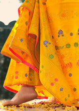 Load image into Gallery viewer, Chrome Yellow Woven Banarasi Silk Saree with Tassels on Pallu